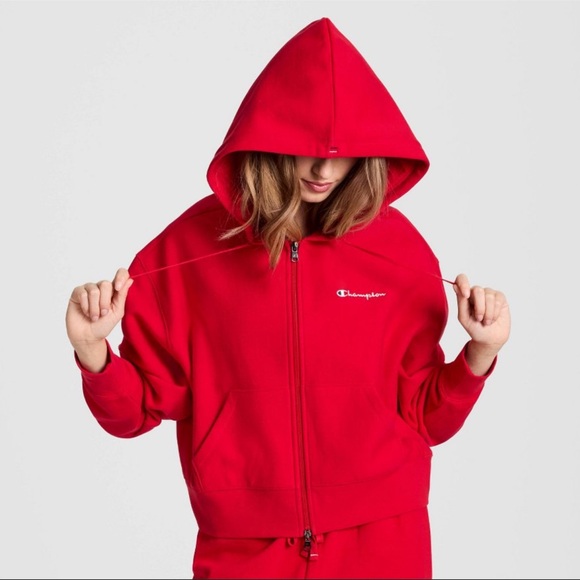 Champion Tops - Champion Women's Cropped Fleece Zip-Up Sweatshirt - Tango Red L